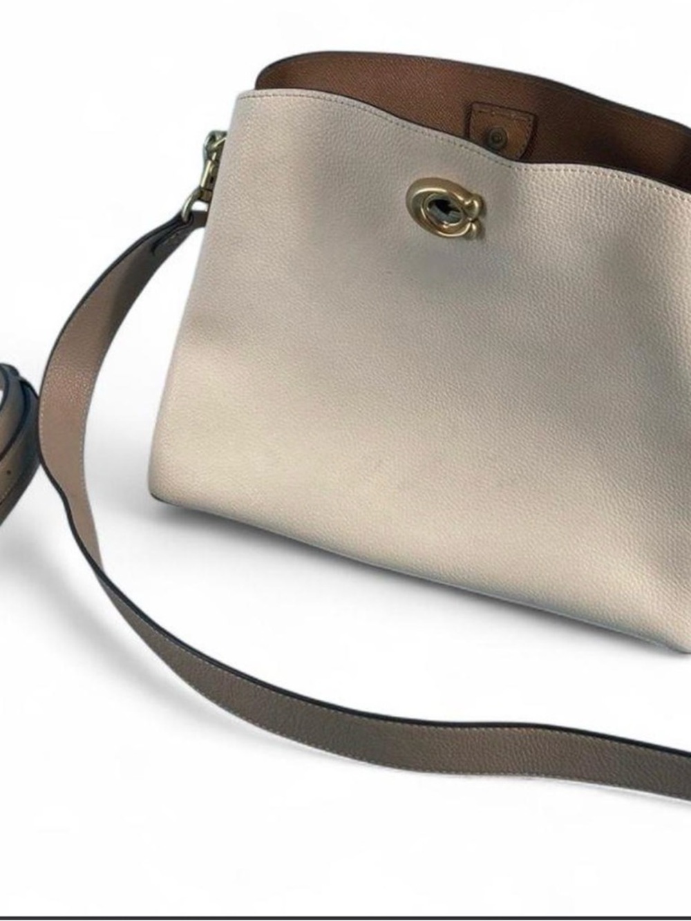 Coach Cream Leather Turnlock Shoulder Bag with Brown Trim - Picture 2 of 4
